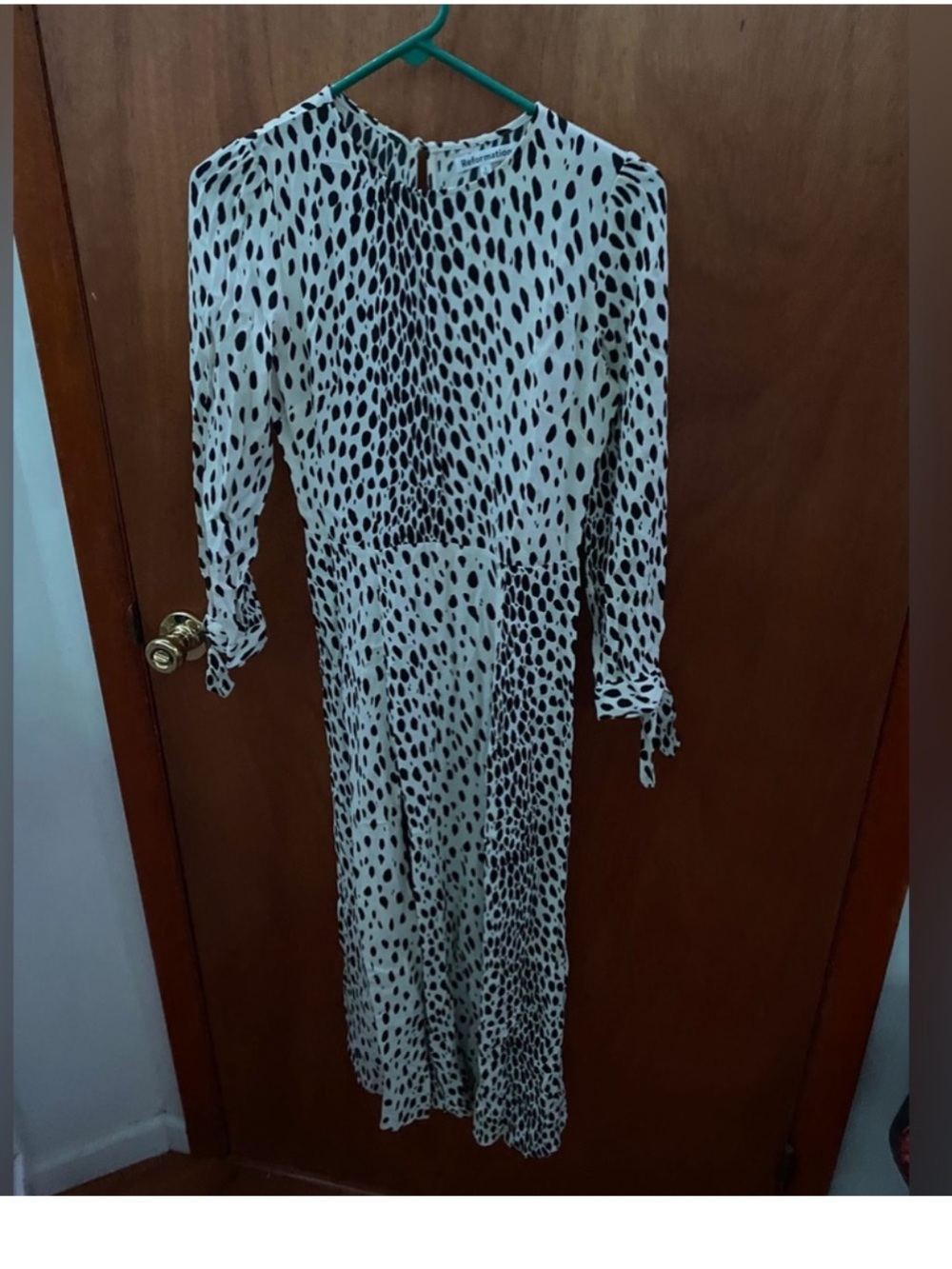Women's Midi Dress in White with Black Spot Print